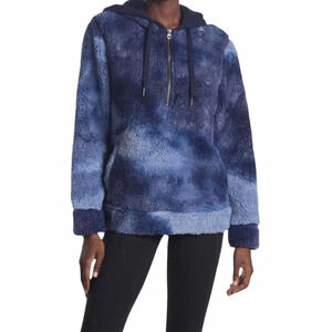 Te Verde Nordstrom Tie Dye Half Zip Drawstring Hoodie S Marble Blue Fuzzy Cozy